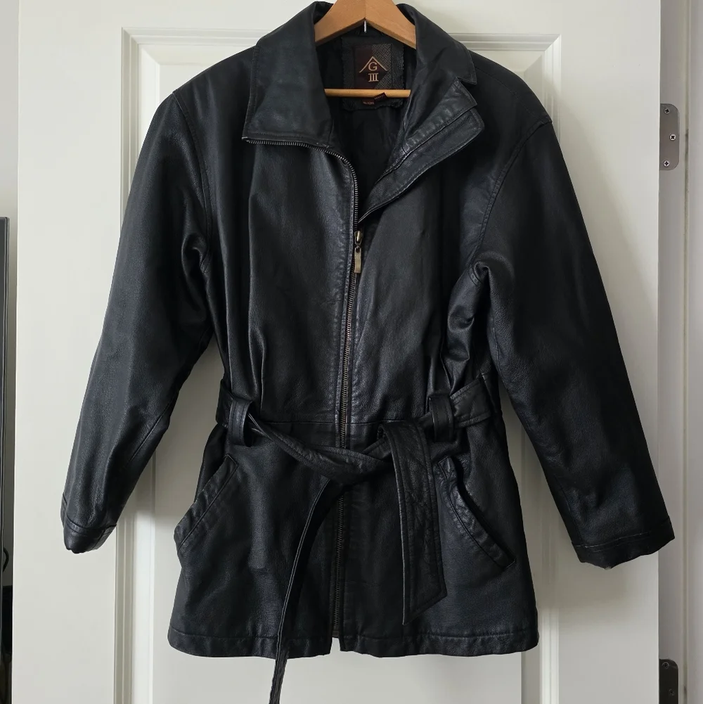 Vintage 90s Leather Jacket Belted G-III Womens S Biker Grunge Gothic Chic City
